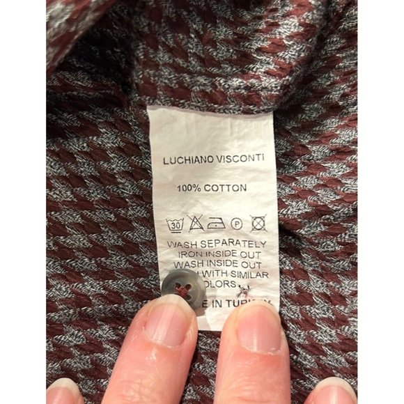 Luchiano Visconti Burgundy Houndstooth Long‎ Sleeve Button Down Mens Large - Picture 4 of 8